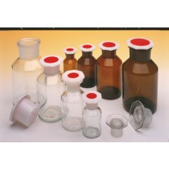 Steilbrustflasche mit NS PE-Stopfen, Weithals, 500ml, Klarglas, DIN 12036 www.laborplan.eu