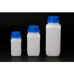 Weithalsflasche, 500ml, aus Polyethylen (PE), rechteckig, mit Originalitätsverschluß www.laborplan.eu