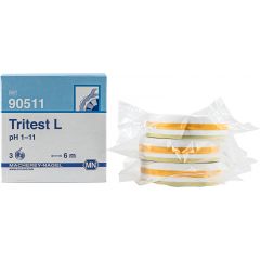 pH Testpapier Tritest L pH 1–11, drei Indikatorzonen und hydrophobe Zonen, 3 Rollen mit 6 m Länge und 14 mm Breite
