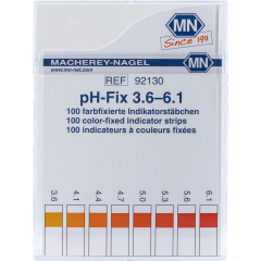 pH Teststäbchen, pH‑Fix 3,6-6,1, farbfixiert, nicht blutend, Maße 6 x 85mm, Packung mit 100 pH-Fix Indikatorstäbchen