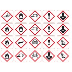 GHS-Gefahrstoffkennzeichen Sortiment, Signalwörter Achtung/Gefahr, 15 x 27 mm