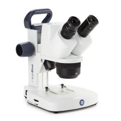 Stereomikroskop Euromex EduBlue 1305-S (ED.1305‑S), digital, 5MP Kamera, 1x/3x, LED-Beleuchtung, 10x / 30x Vergrößerung, Zahnstangenstativ und Akkubetrieb