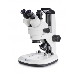 KERN Zoom-Stereomikroskop (OZL 468), Greenough, Zahnstangenstativ, trinokular, Vergrößerung bis 45x, HWF 10x/20, 3W LED 